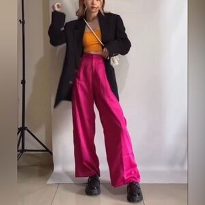 NWT | ZARA PINK SUPER HIGH WAIST PLEATED STRAIGHT LEG TROUSER PANTS XS